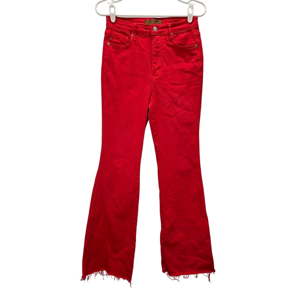 Judy Blue Bright Red High-Rise Flare Jeans